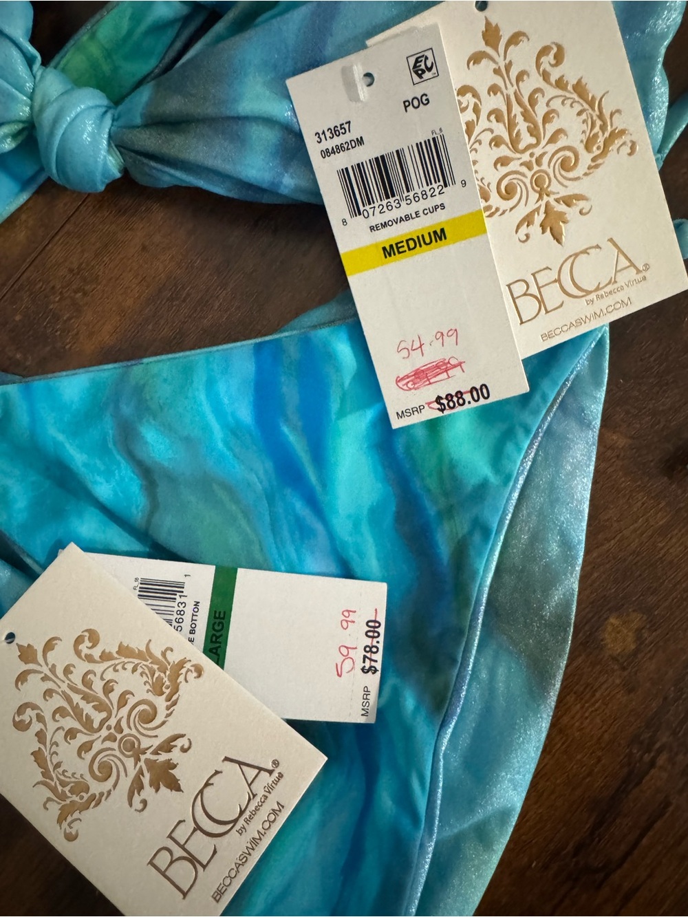 BECCA Blue Green Marble Tie-Side Bikini - Picture 3 of 5